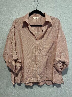 Max Studio Size Medum Pink/White Long Sleeve Top